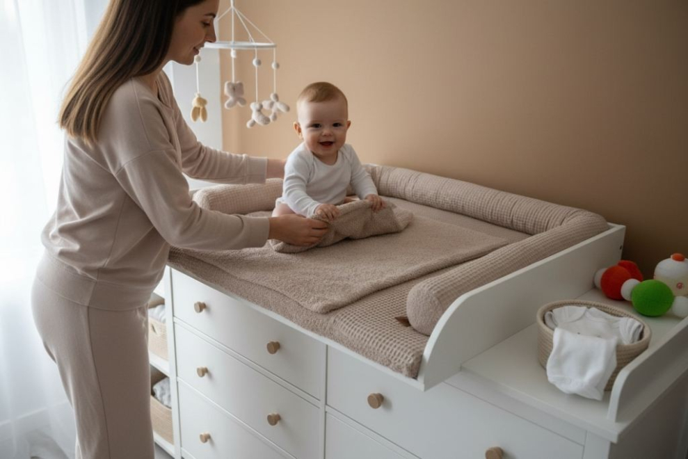 Preview: Wickelauflage mit abnehmbaren Bezug und wasserdichter Matratze - cappuccino